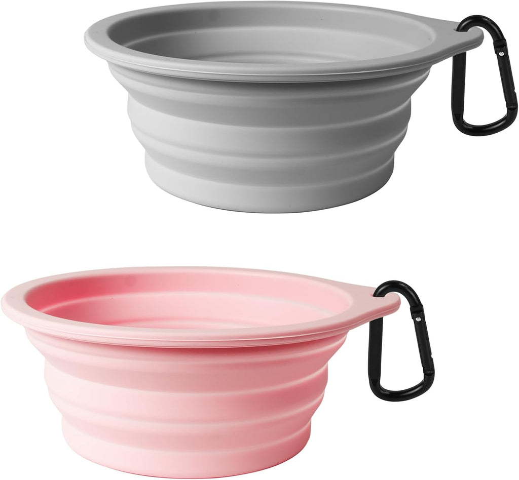 PetBonus 2-Pack Silicone Collapsible Dog Bowls, BPA Free Dishwasher Safe, Portable Foldable Expandable Travel Bowl, Food Water Feeding Cup Dish for Dogs Cats with 2 Carabiners (Turquoise, Tan) - Image 13