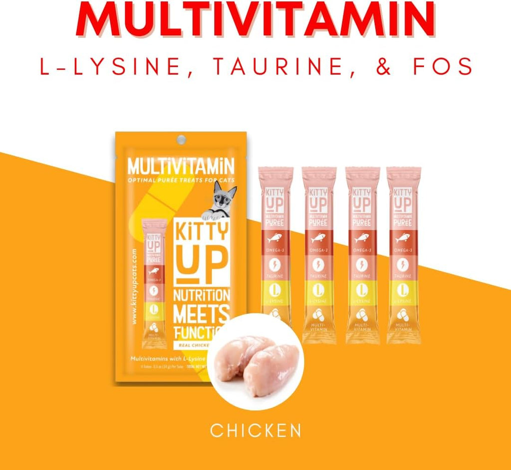Kitty Up Lickable Cat Treats - All Natural Chicken Puree Tubes with Lysine & Taurine | Grain-Free Wet Treats for Indoor Cats & Kittens (12 Pack) - Image 2