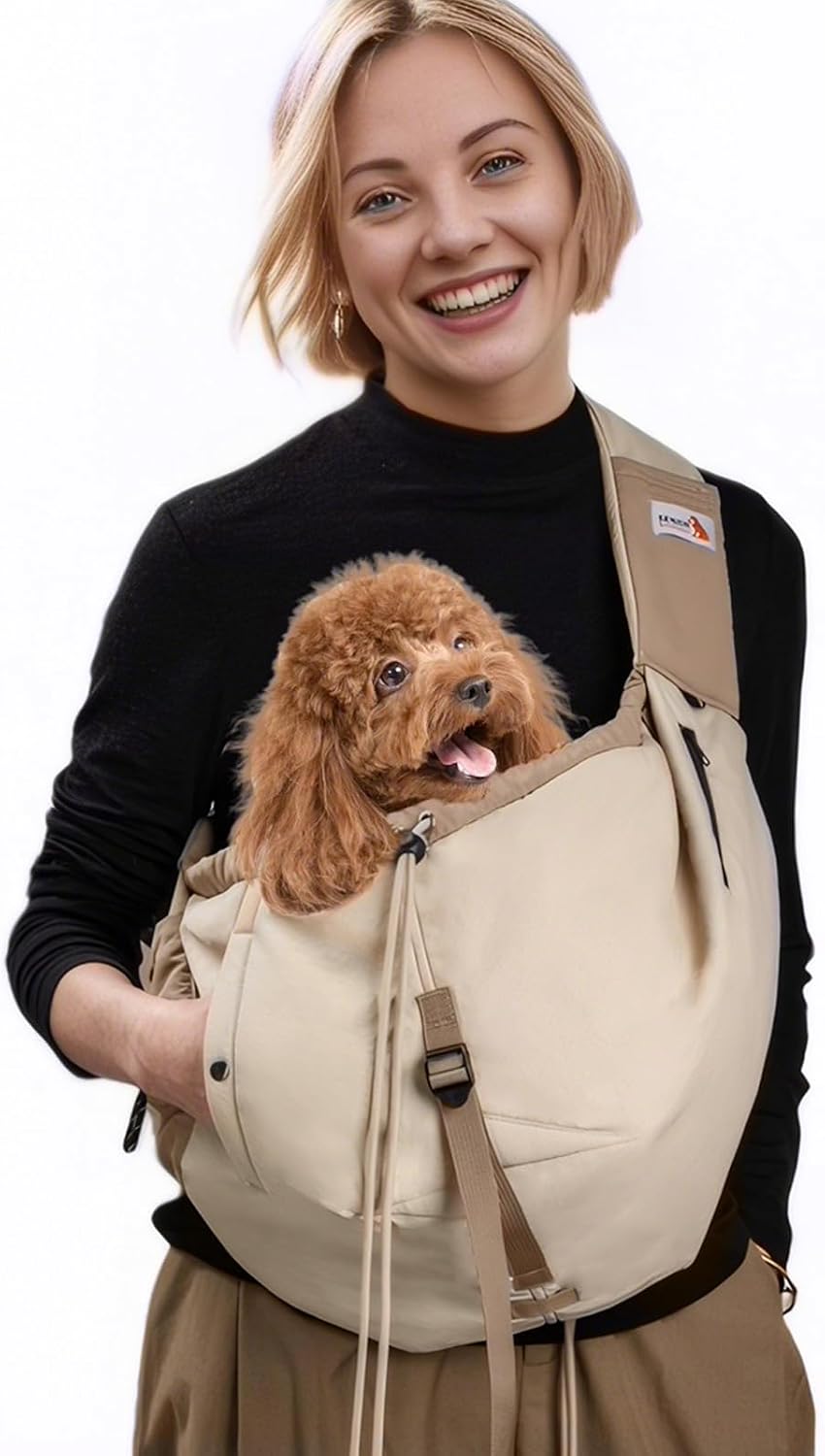 Dog Carrier Sling,Dog Carriers for Small Dogs & Cats Up to 20lbs,Puppy Carrying Backpack Pet Purse with Pockets,Adjustable Shoulder Strap,Hands Free for Travel (Grey) - Image 10