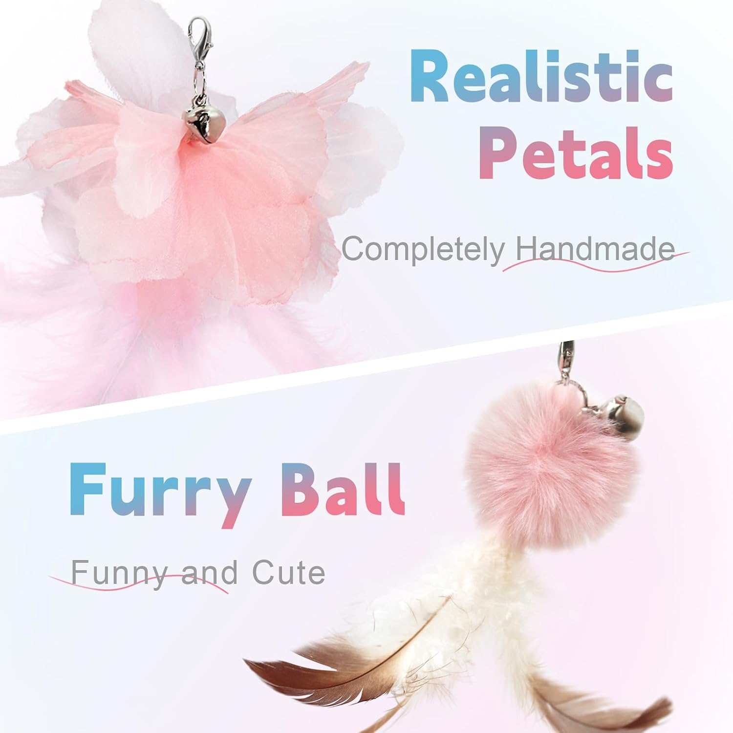SONGWAY extendable cat stick highlighting the soft pink EVA foam ergonomic handle grip.