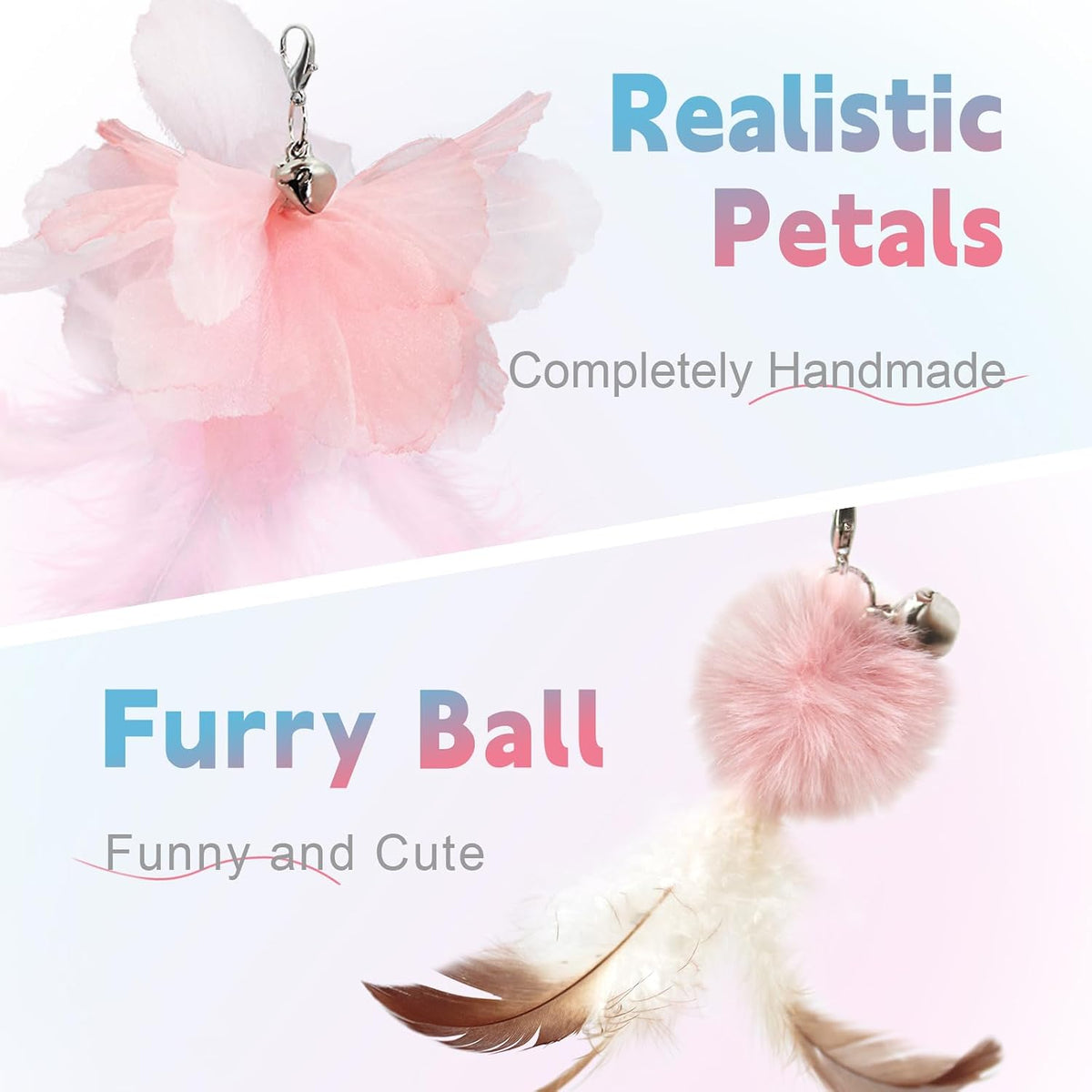 SONGWAY extendable cat stick highlighting the soft pink EVA foam ergonomic handle grip.