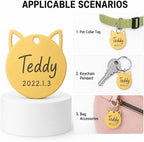 Custom stainless steel cat ear collar pendant with heavy duty split ring attachment hardware.