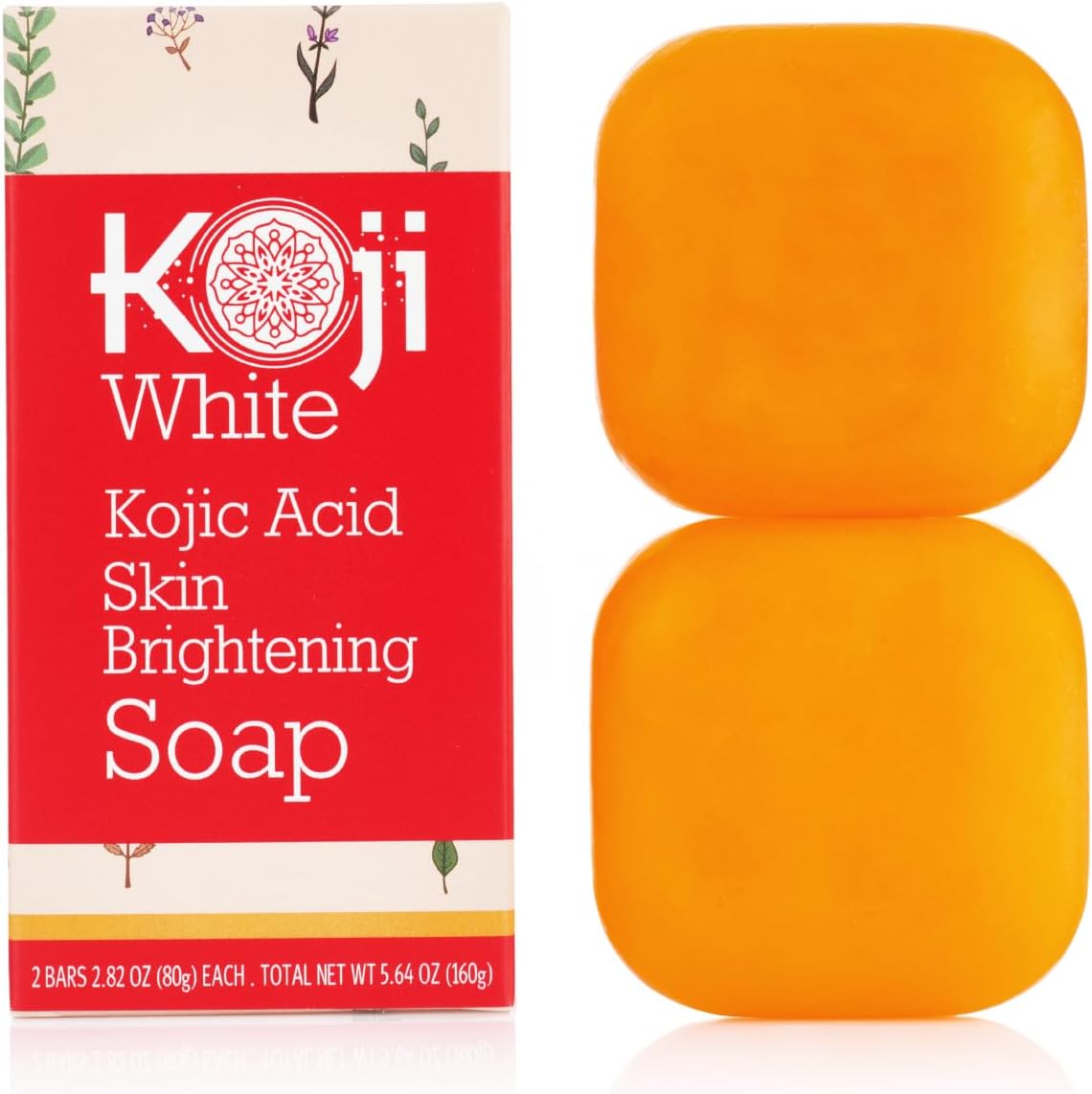 Koji White Pure Kojic Acid Soap front view of two bar packaging for skin brightening.