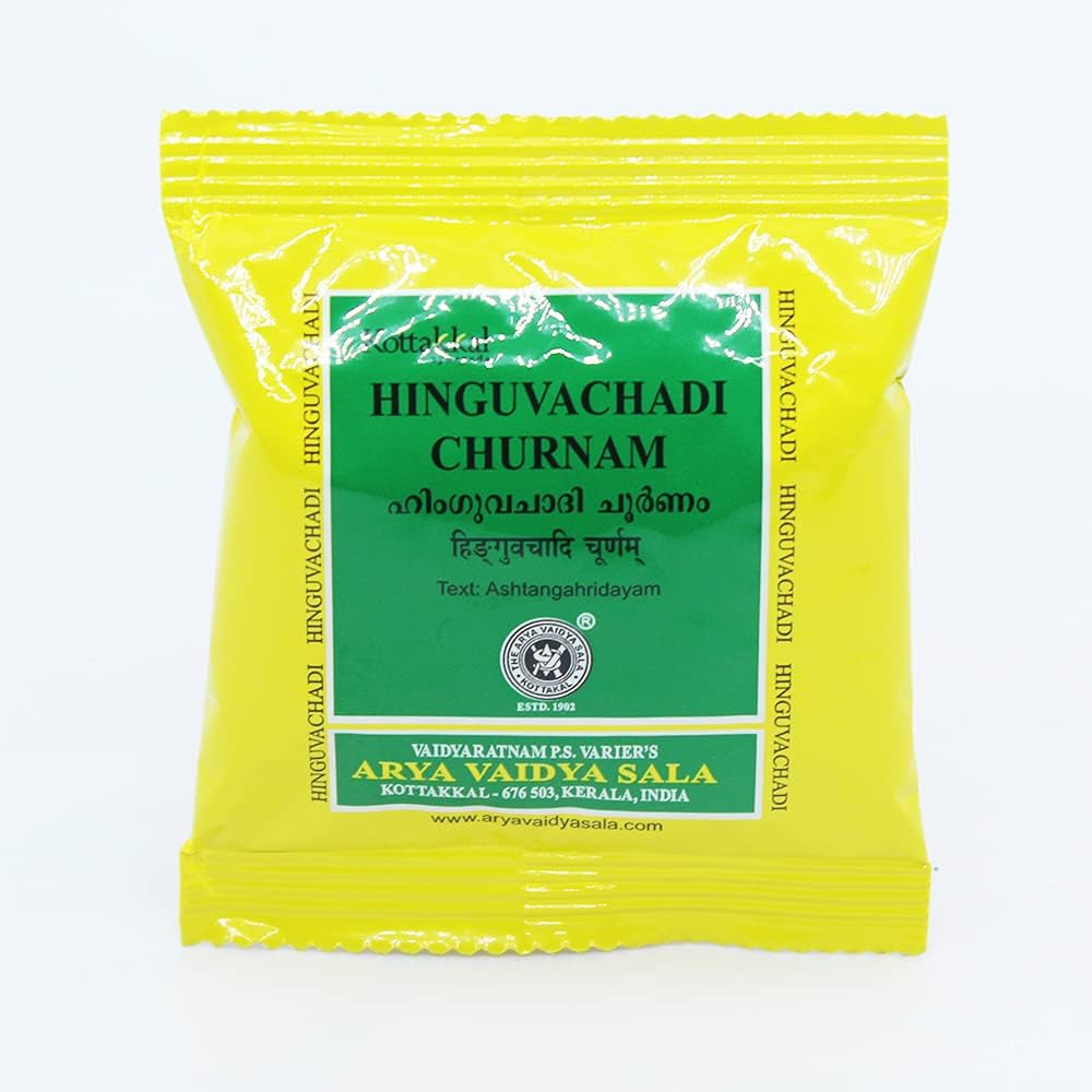 Kottakkal Arya Vaidya Sala Hinguvachadi Churnam 10g pouch front view for digestive health.