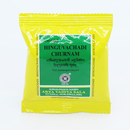 Kottakkal Arya Vaidya Sala Hinguvachadi Churnam 10g pouch front view for digestive health.