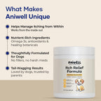 Authentic USA-imported dog skin allergy relief product containing turmeric and calendula for inflammation.
