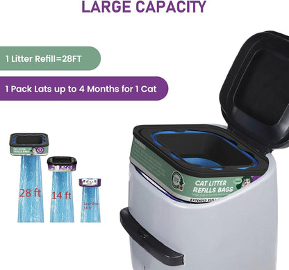 Lisyee cat litter replacement cartridges showing compatibility with standard and extra large pails.