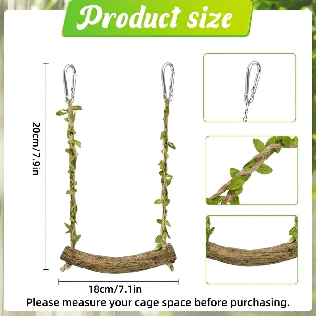 Hiwzitar bird stand platform toy with decorative leaves close up