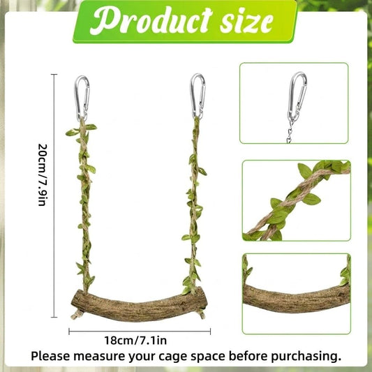 Hiwzitar bird stand platform toy with decorative leaves close up