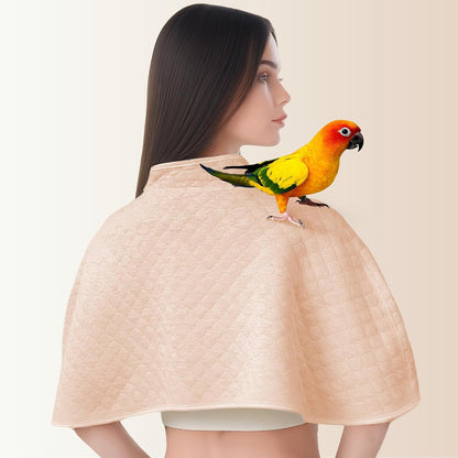 ZYPHOLIE bird diaper cape worn on shoulders protecting clothes from parrot droppings.