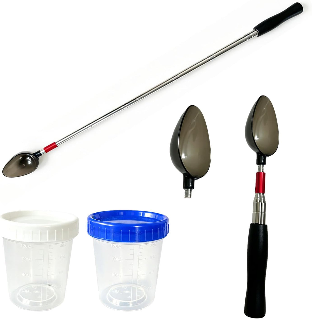 QMARK Telescopic Pet Urine Collector kit front view showing extendable pole and collection cups