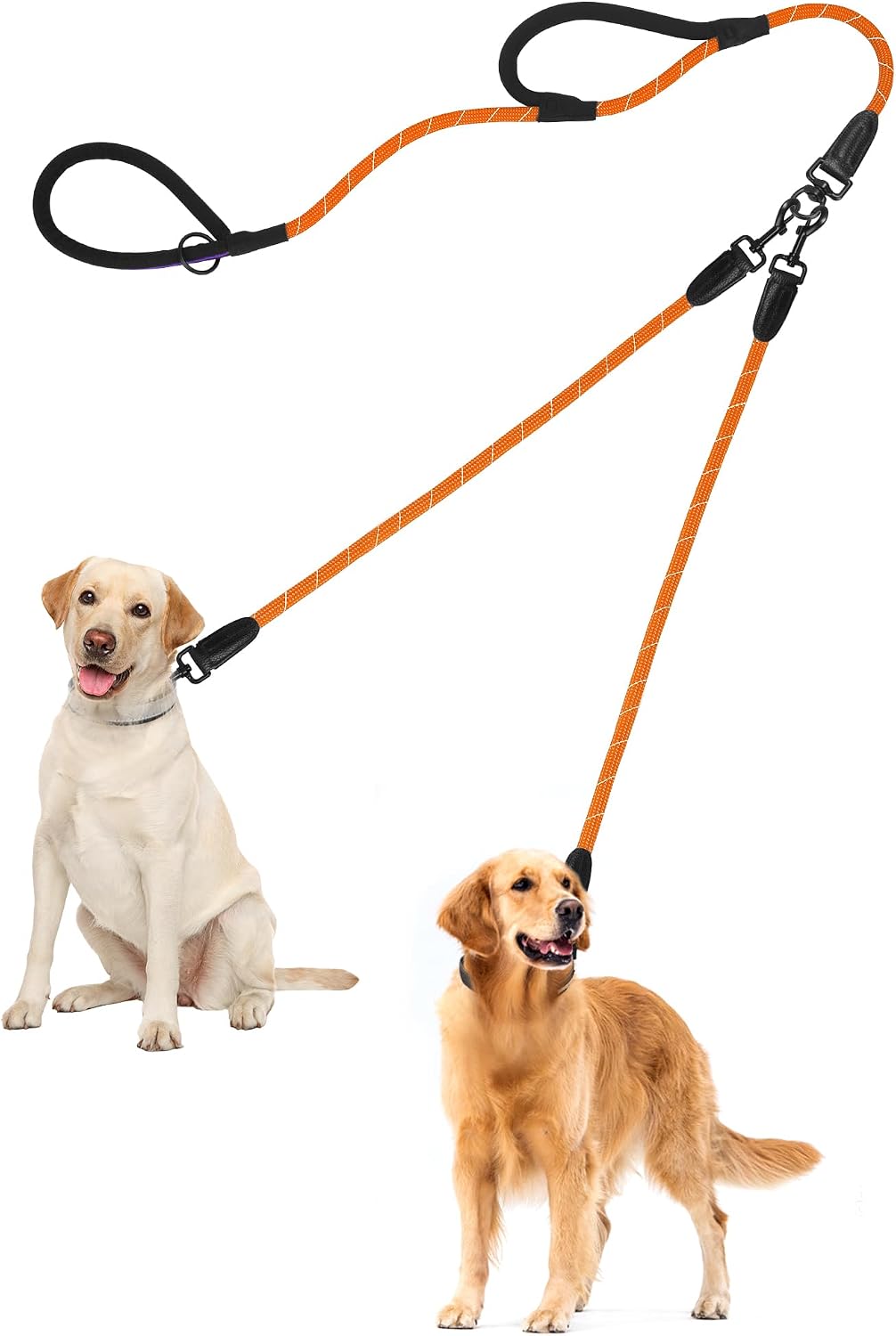 PetBonus Rope Double Dog Leash, No Tangle Dual Leash, Reflective Walking Training Lead with Two Comfortable Padded Handles, Lead Coupler for Medium Large Dogs (55-200 lbs, Black) - Image 13