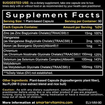 SmarterVitamins Zinc Glycinate capsule presentation showing stomach friendly gentle formula