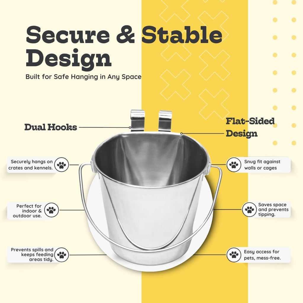 Handheld view of Aaspire Pets stainless steel cage bucket