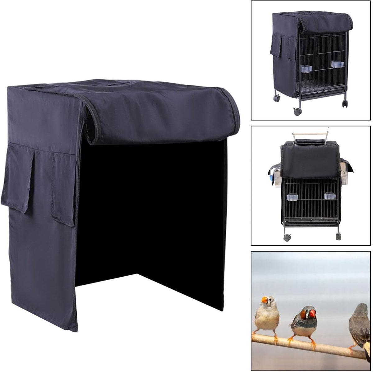 Generic bird cage cover installed on a medium metal bird cage