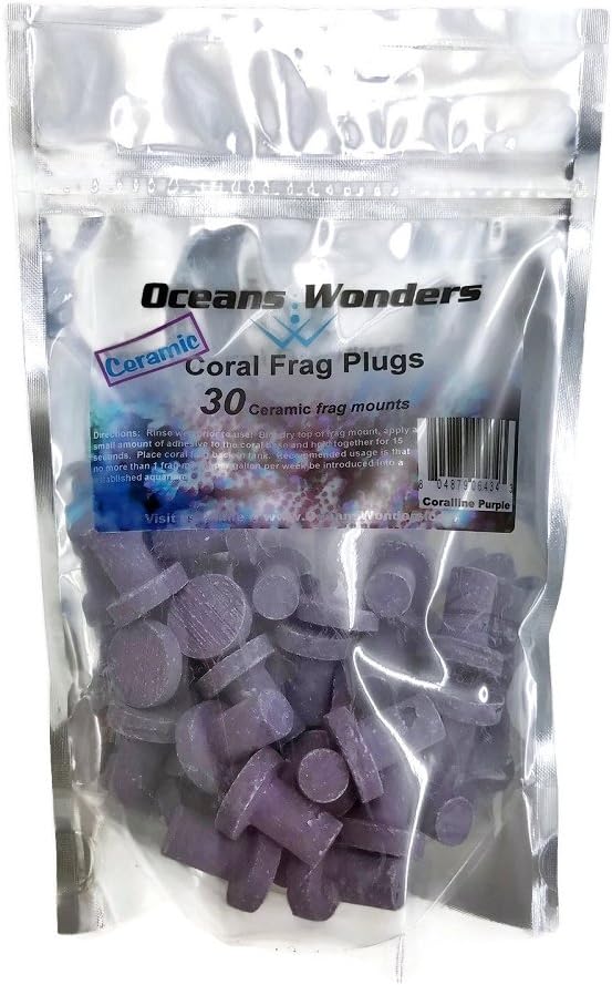 Oceans Wonders ceramic coralline purple coral frag plugs front view