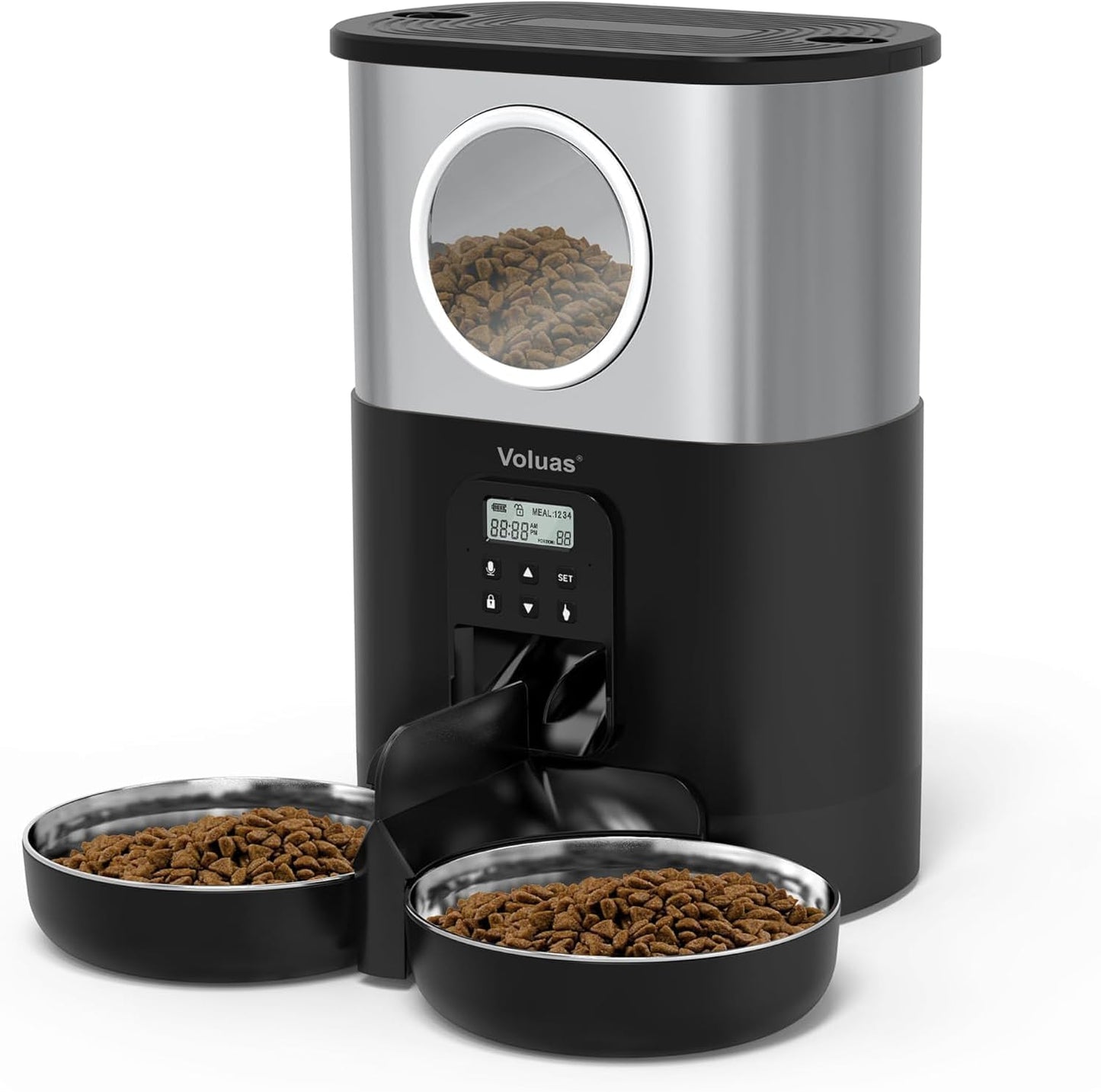 Voluas Automatic Cat Feeder for Two Cats, Double Pet Feeder with 2 Stainless Steel Bowls,6L Timed Cat Feeders with Memory Function - Image 9