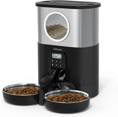 Voluas Automatic Cat Feeder for Two Cats, Double Pet Feeder with 2 Stainless Steel Bowls,6L Timed Cat Feeders with Memory Function - Image 9