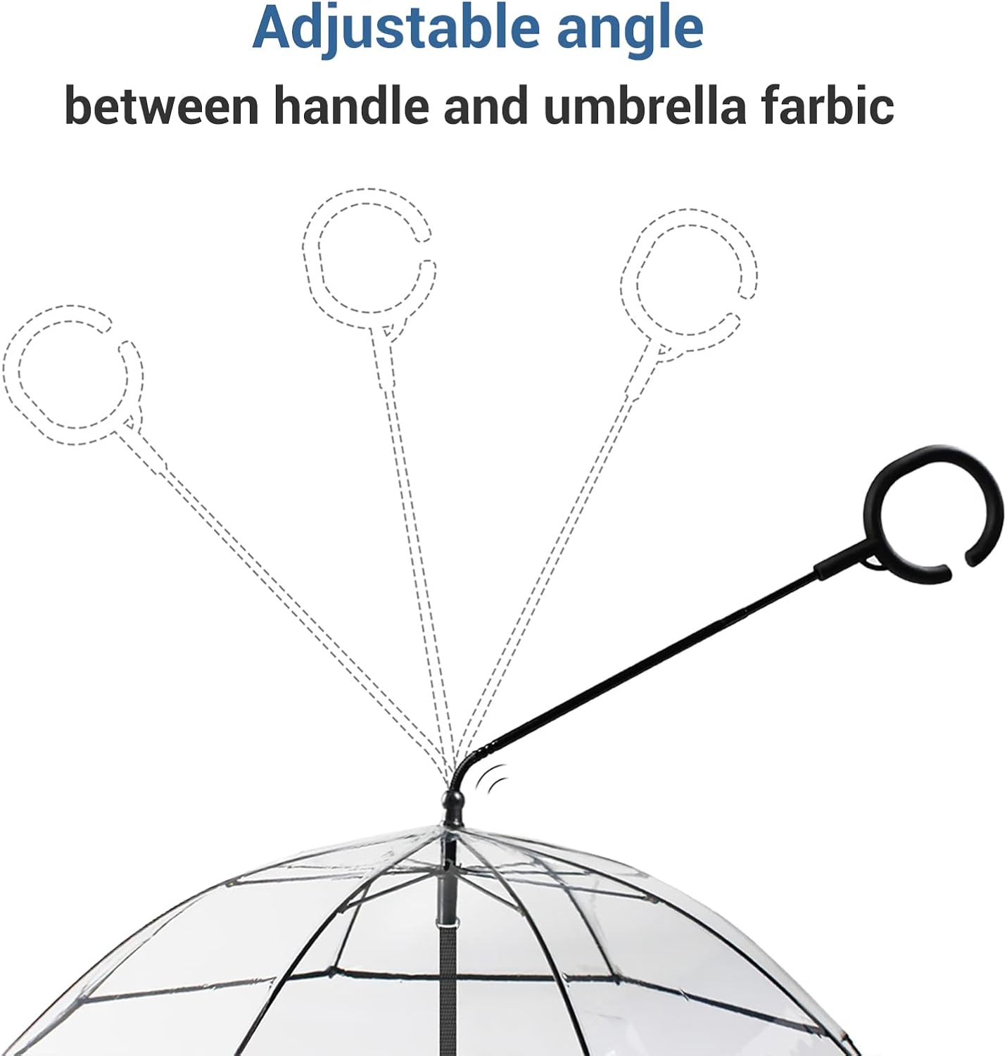 Waterproof PVC small dog umbrella with adjustable shaft angle and ergonomic C shape handle.