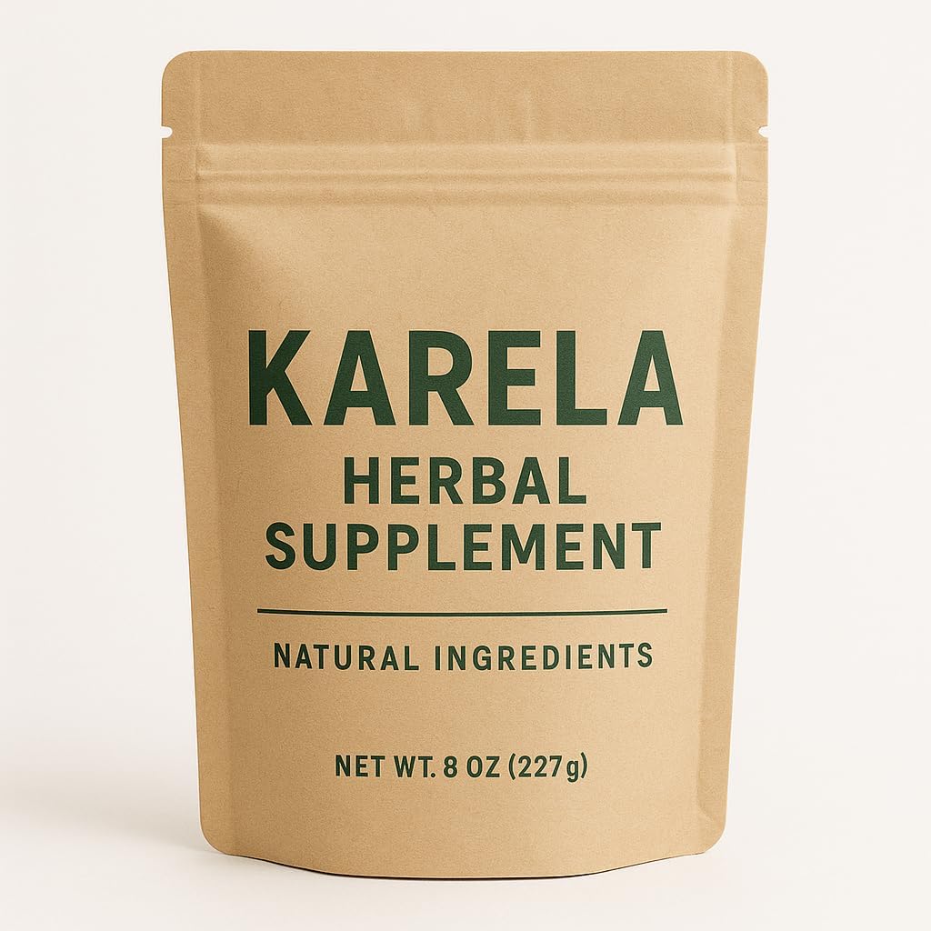 Generic Karela Powder Eight Ounce package front view herbal bitter melon supplement for wellness.