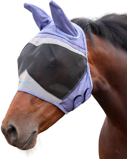View of anti-rub binding on Shires FlyGuard Pro equestrian mask