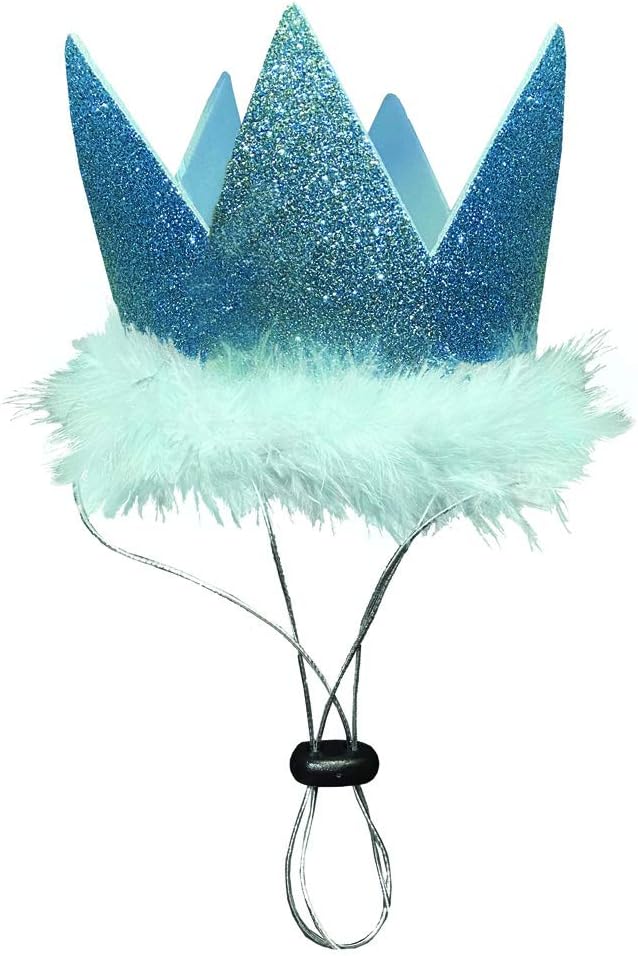 Small blue party hat for cats and dogs side view