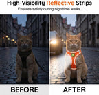 Black medium cat harness featuring reflective safety strips for evening visibility