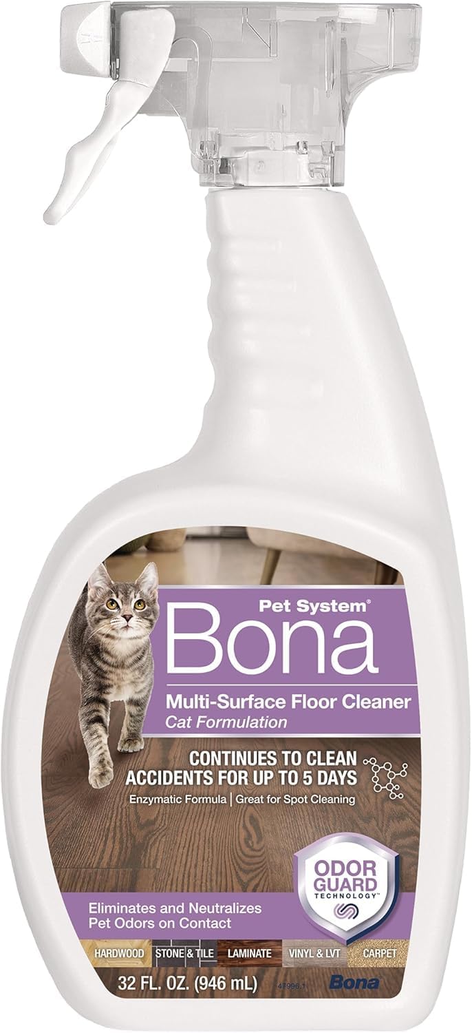 Bona enzymatic pet odor eliminator spray bottle for cat urine stains
