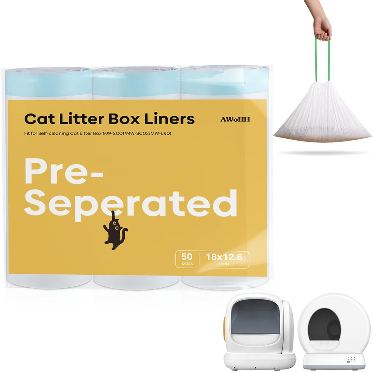 150 Tear-free Count Cat litter bags Liners Only Compatible with MW-SC01 MW-SC02 Meow Self-cleaning Cat Litter Box,Leak-proof 18" x 12.6" - Image 10