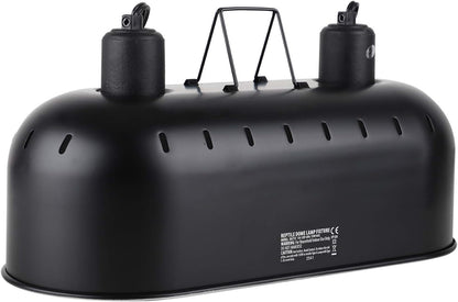 Dxophiex 15 inch dual reptile light fixture front view over terrarium tank