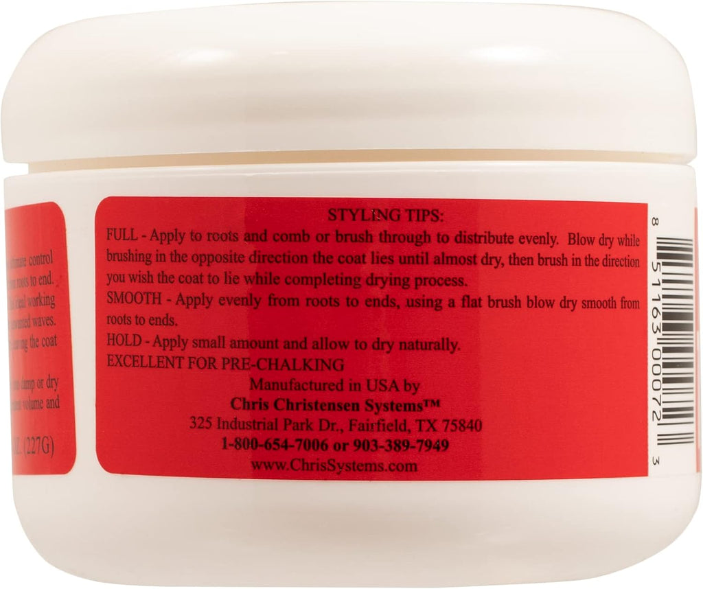 Professional pet grooming styling gel jar with cap removed
