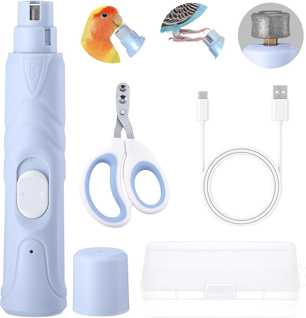 LUKHMELF Bird Nail Grinder and Beak Trimmer in blue with LED light.