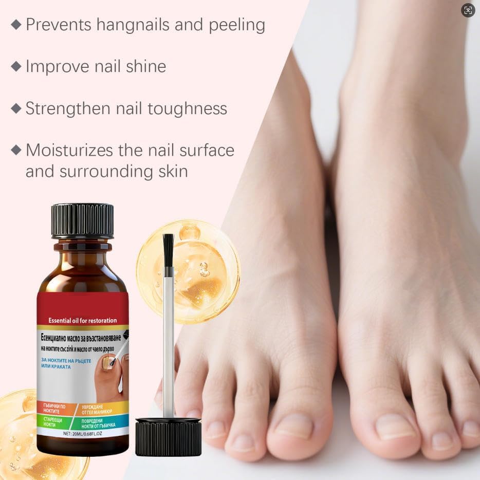 Professional grade fungal nail treatment bottle with tea tree oil ingredients.