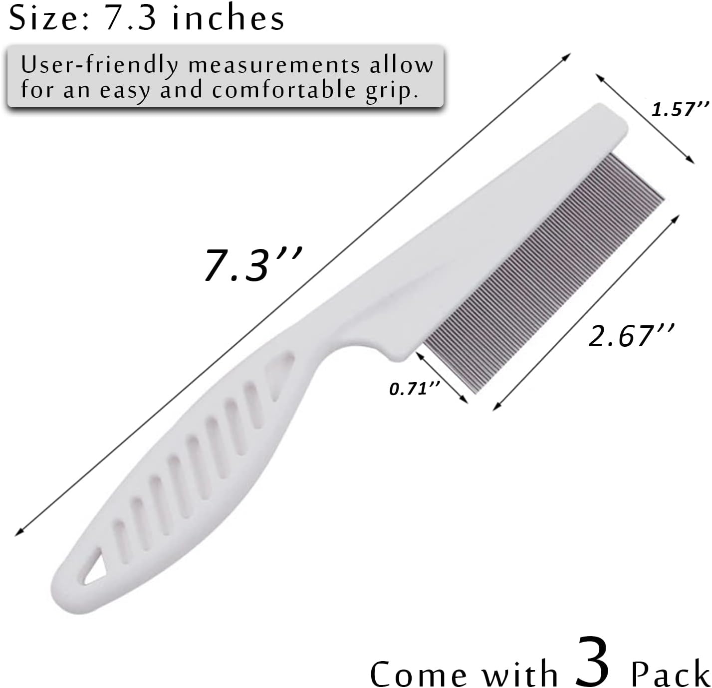 Stainless steel fine tooth pet flea comb detail