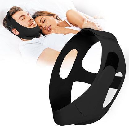 REROIO Anti Snoring Chin Strap front view showing 4-side adjustment system.
