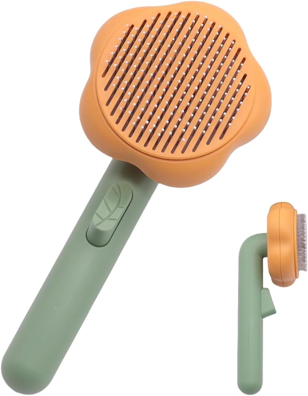 KQUQK pet hair remover and cat dematting comb front view showing stainless steel teeth.