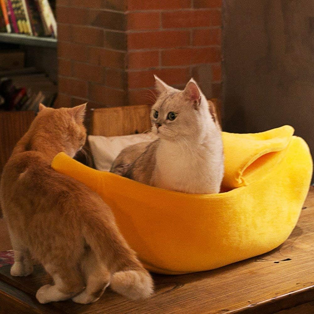 Side profile of Petgrow banana cat bed for kittens and rabbits