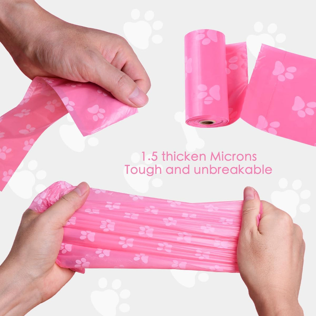 Scented dog walking waste bags with paw print pattern display