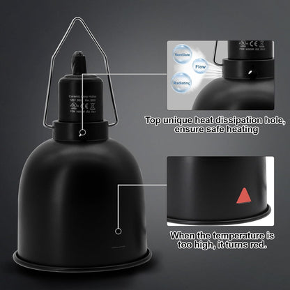 MECESOR deep dome terrarium lamp highlighting top air vents for heat dissipation