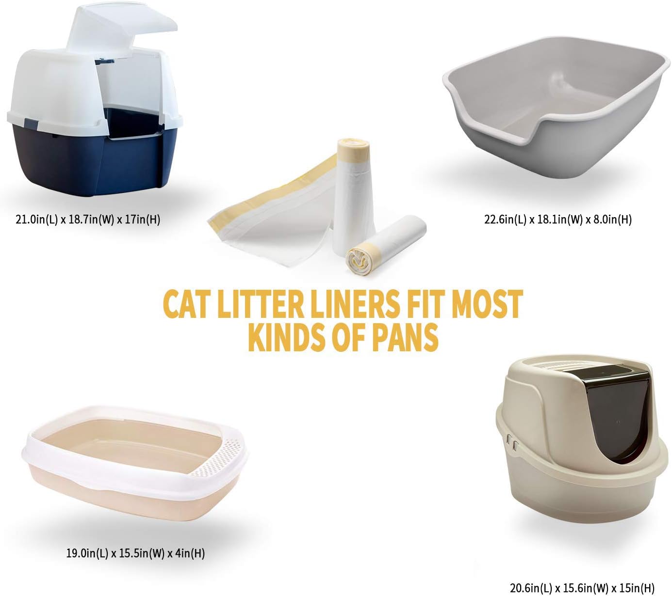 Heavy duty pet litter pan liners lining a large plastic tray