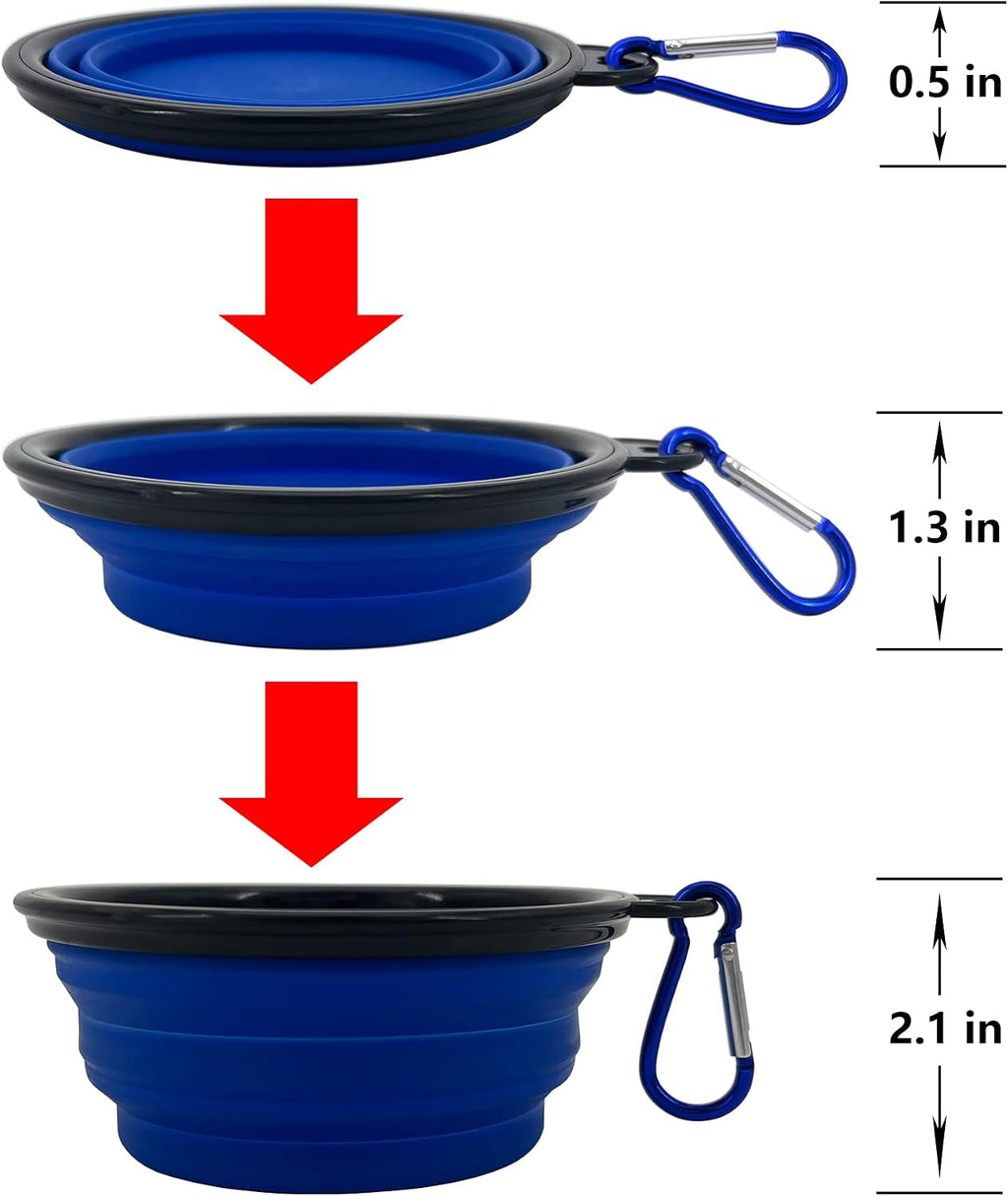 STKBES silicone travel dog bowl with the included metal carabiner clip attached.