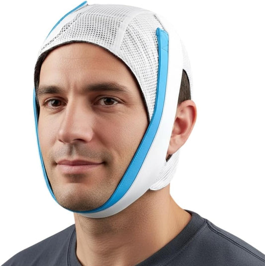 Knightsbridge Sleep Solutions Dual Band Air Deluxe Chin Strap front view for snoring relief.