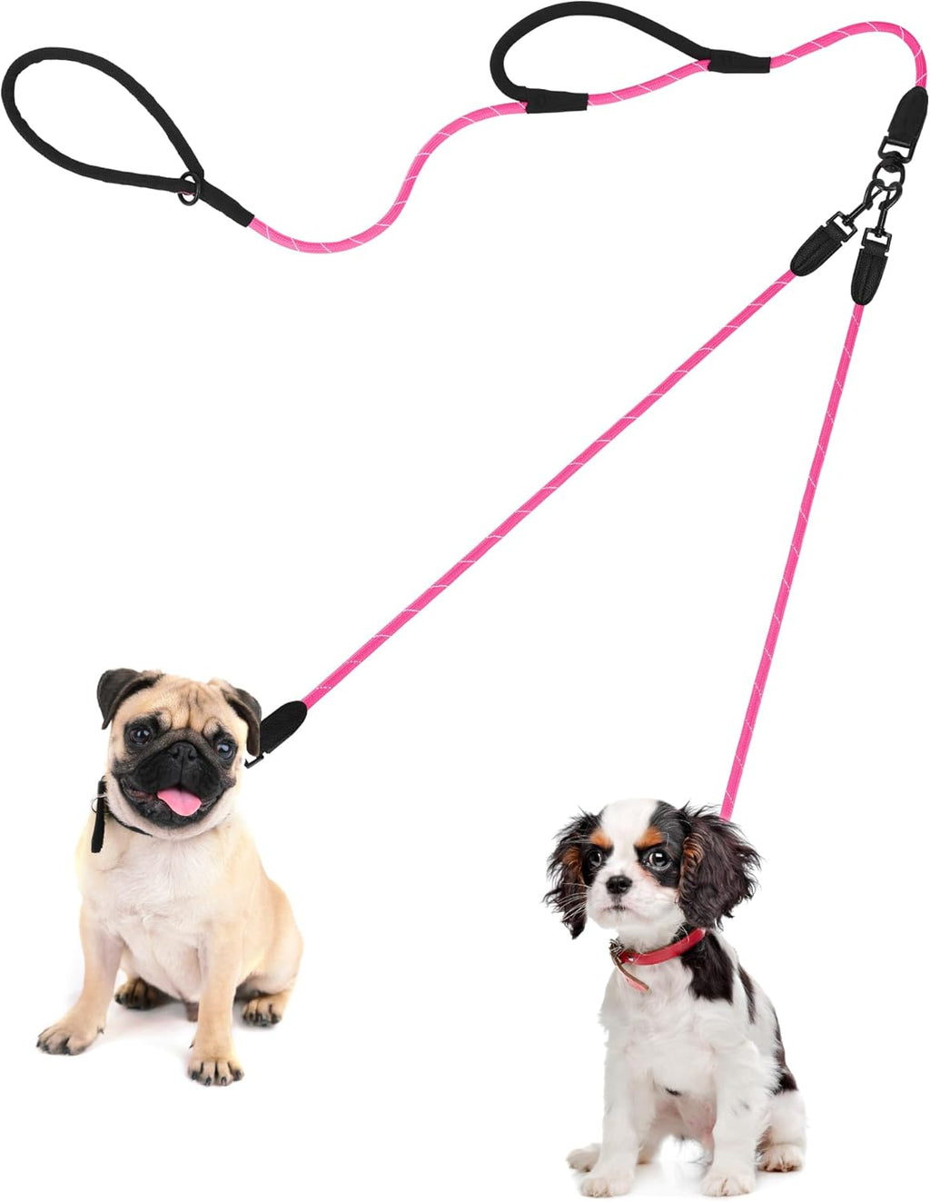PetBonus Rope Double Dog Leash, No Tangle Dual Leash, Reflective Walking Training Lead with Two Comfortable Padded Handles, Lead Coupler for Small Medium Dogs (11-55 lbs, Black) - Image 9