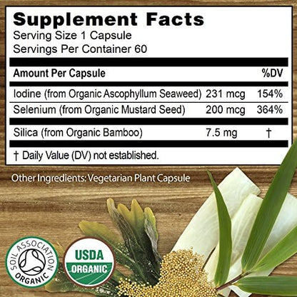 Earthier Organic Selenium 60 capsules nutritional facts and certified organic seals