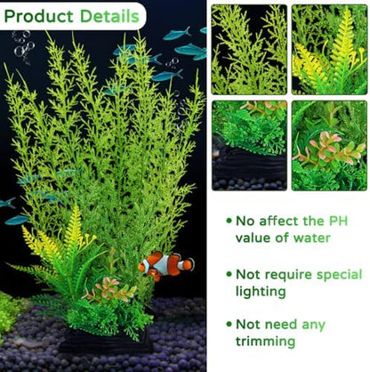 QUOZUO artificial fish tank greenery displaying the soft non toxic leaf texture.