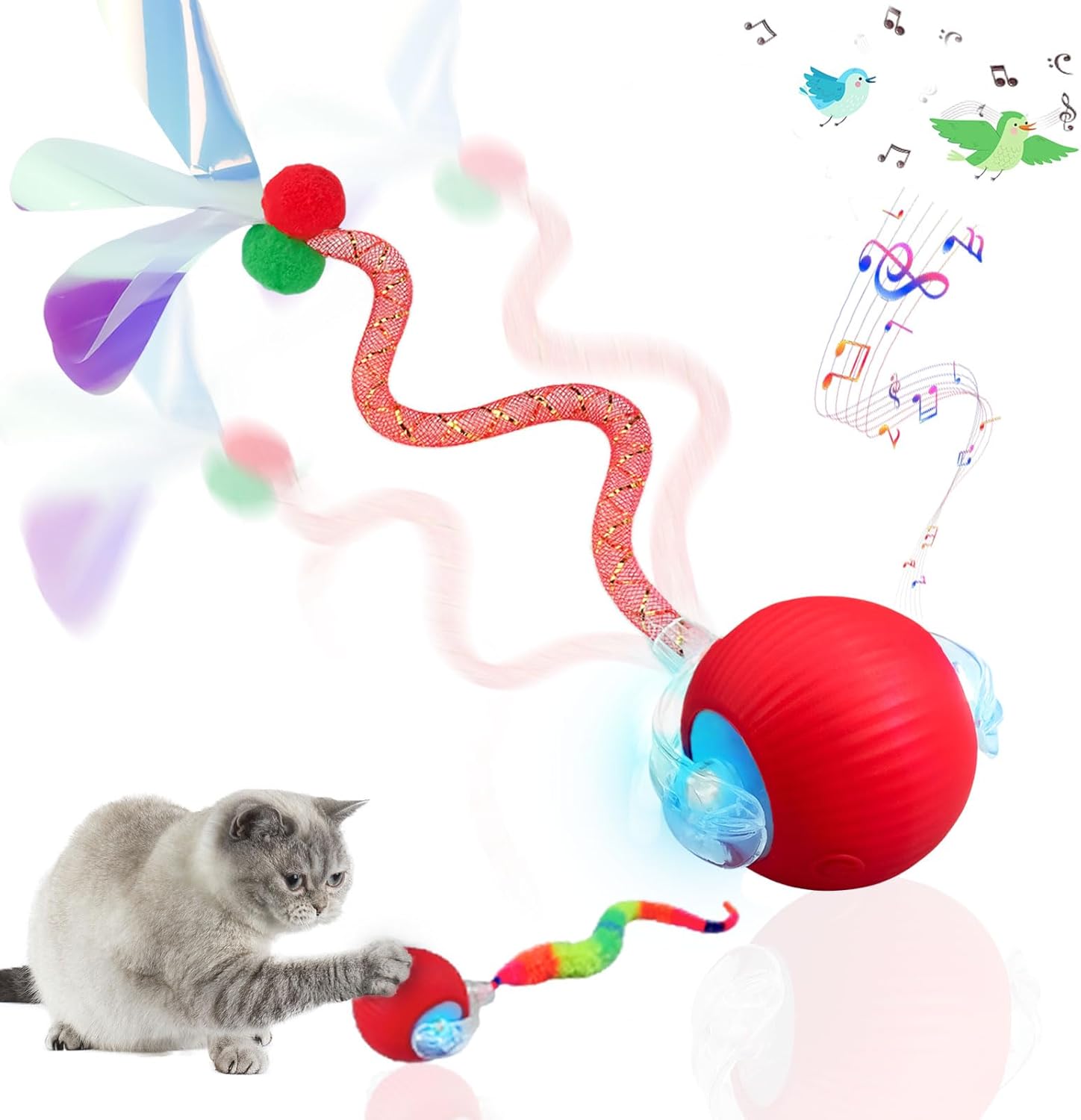 Yaruiguang Speedy Tail 2.0 interactive cat toy ball red front view