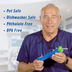Demonstration of cleaning the dishwasher safe pet toothbrush toy