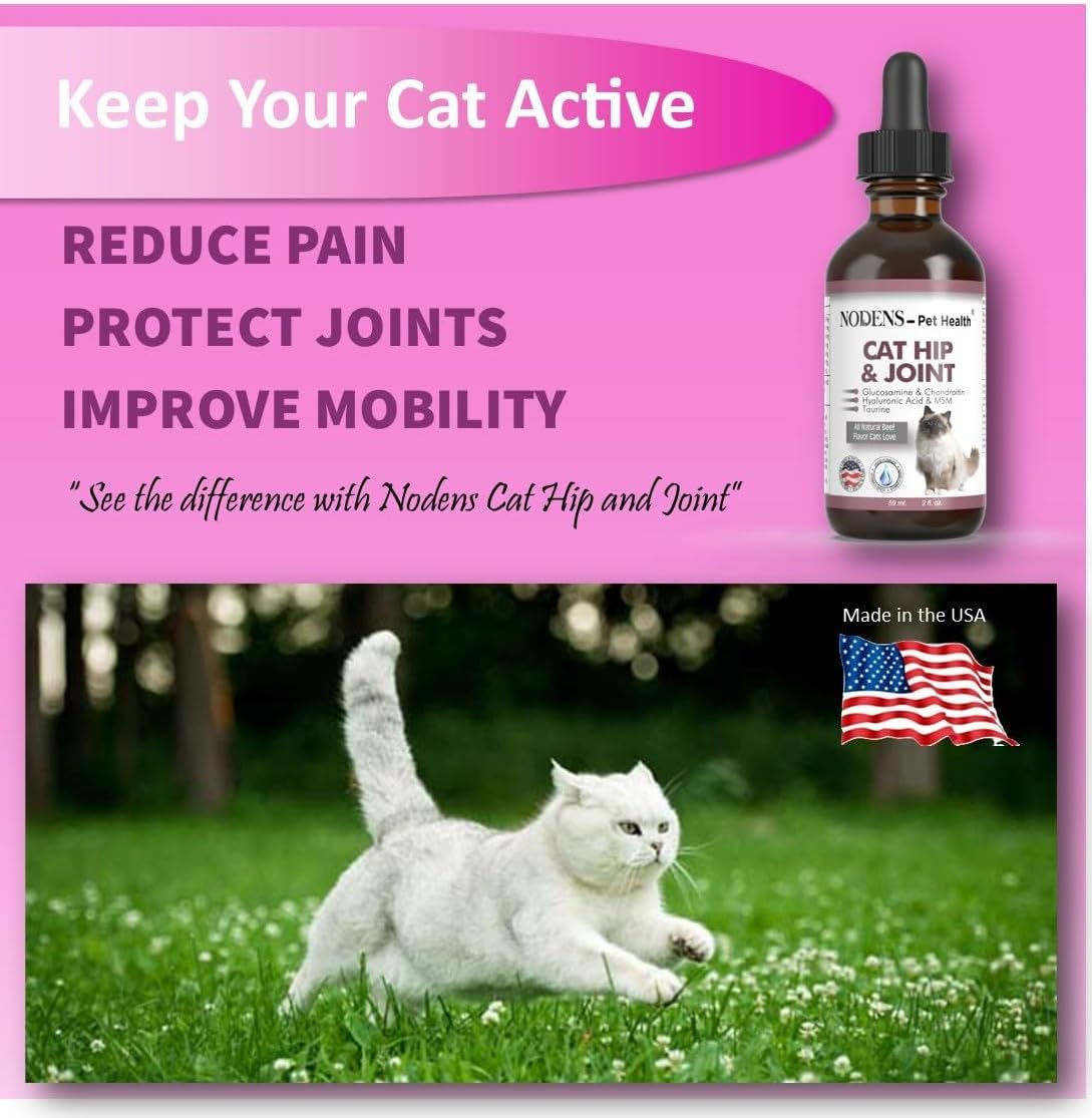 Back label of Nodens cat joint supplement showing ingredients