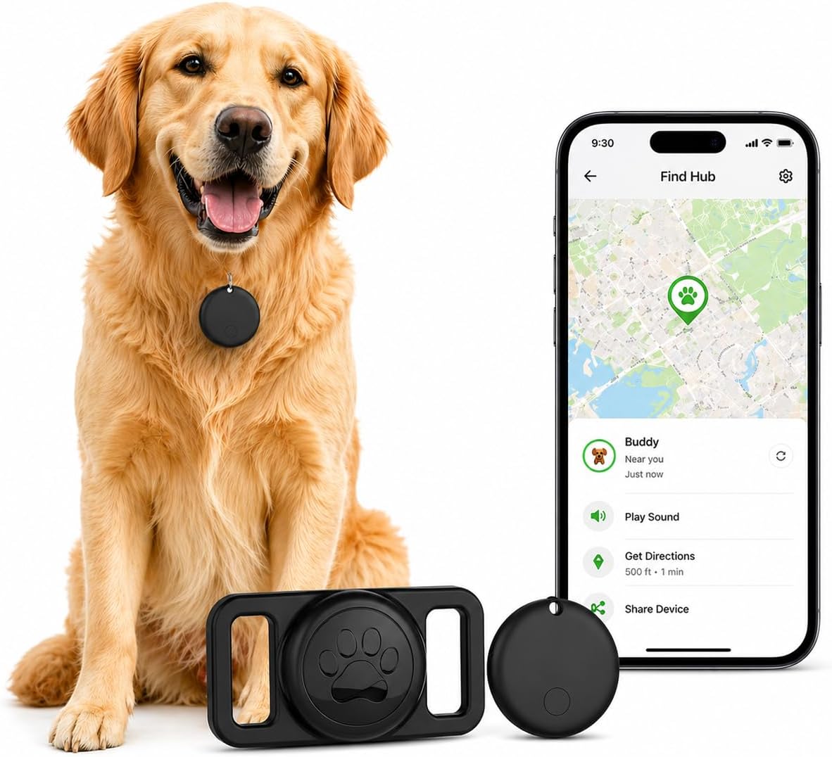 Mdtzulik GPS pet tracker collar front view smart dog tracking tag