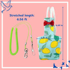 Homedy Crafts bird flight suit displayed with attached elastic leash and red bow.